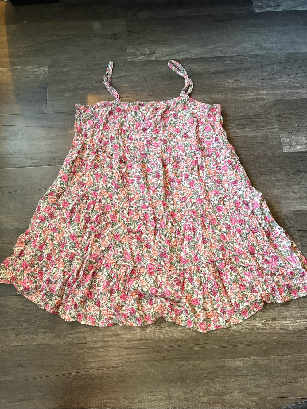 Old Navy Floral Tiered Cami Mini Dress Pink Orange Adjustable Straps Size XL